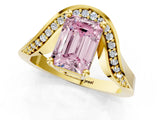 Yellow gold Fancy Pink Emerald  Solitaire Diamond Engagement Ring with Pave Band and Four-Prong Setting 1