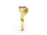 Yellow gold Fancy Pink Emerald  Solitaire Diamond Engagement Ring with Pave Band and Four-Prong Setting 2