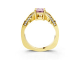 Yellow gold Fancy Pink Emerald  Solitaire Diamond Engagement Ring with Pave Band and Four-Prong Setting 3
