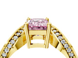 Yellow gold Fancy Pink Emerald  Solitaire Diamond Engagement Ring with Pave Band and Four-Prong Setting 4