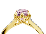 Yellow gold Fancy Pink Emerald  Solitaire Diamond Engagement Ring with Pave Band and Six-Prong Setting_24