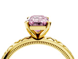 Yellow gold Fancy Pink Emerald  Solitaire Diamond Engagement Ring with XO Engraved Band and Four-Prong Setting 4