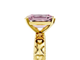 Yellow gold Fancy Pink Emerald  Solitaire Diamond Engagement Ring with XO Engraved Band and Four-Prong Setting 5