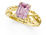 Yellow gold Fancy Pink Emerald  Solitaire Diamond Leaf Vine Band with Prong Setting_43