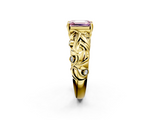 Yellow gold Fancy Pink Emerald  Solitaire Diamond Leaf Vine Band with Prong Setting_44
