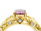 Yellow gold Fancy Pink Emerald  Solitaire Diamond Leaf Vine Band with Prong Setting_46