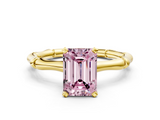Yellow gold Fancy Pink Emerald  Solitaire Diamond Ring with Bamboo Band and Four-Prong Setting_51