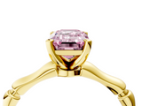 Yellow gold Fancy Pink Emerald  Solitaire Diamond Ring with Bamboo Band and Four-Prong Setting_55
