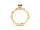 Yellow gold Fancy Pink Emerald  Solitaire Diamond Ring with Bezel Set Side Stones and Prong Setting_6