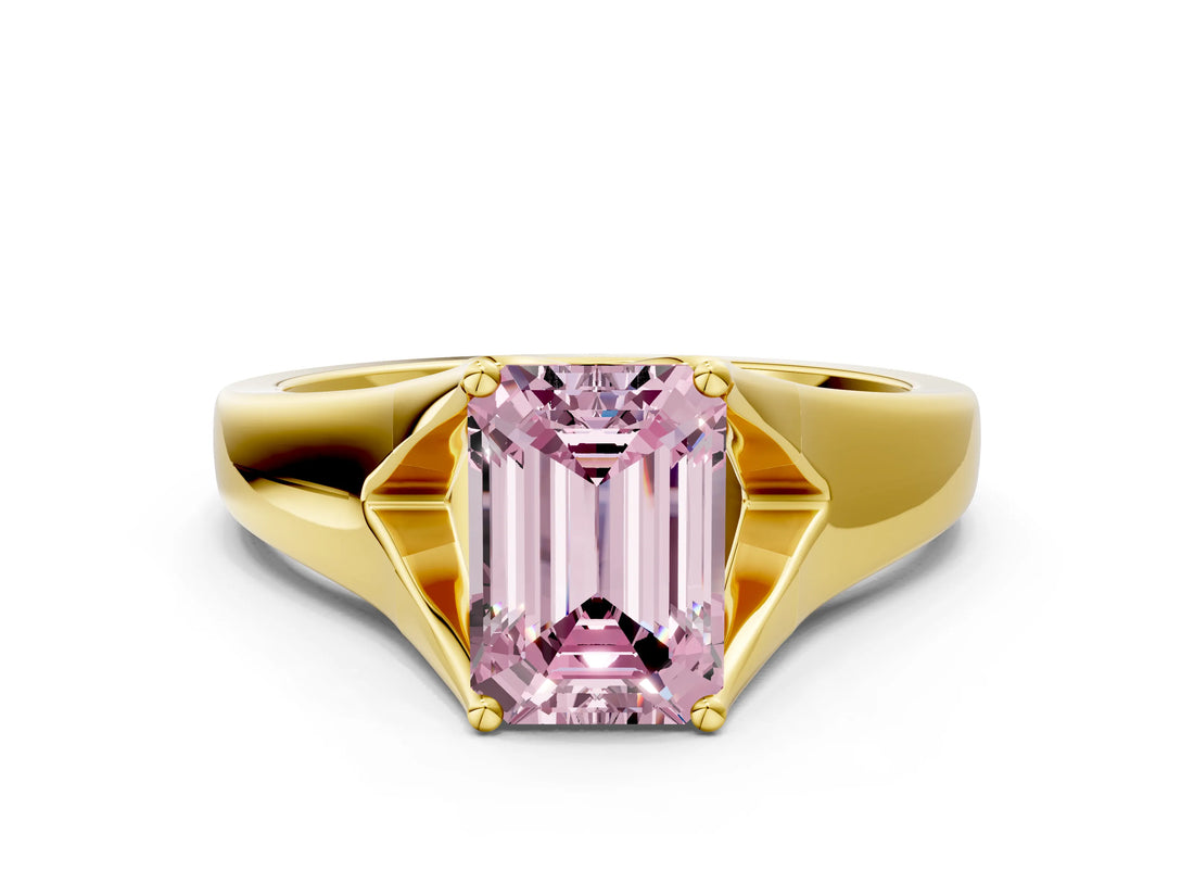 Yellow gold Fancy Pink Emerald  Solitaire Diamond Ring with Cathedral Band and Four-Prong Setting_65