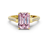 Yellow gold Fancy Pink Emerald  Solitaire Diamond Ring with Channel Set Band and Bezel Prong Setting_57