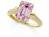 Yellow gold Fancy Pink Emerald  Solitaire Diamond Ring with Channel Set Band and Bezel Prong Setting_58