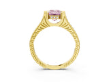 Yellow gold Fancy Pink Emerald  Solitaire Diamond Ring with Channel Set Band and Bezel Prong Setting_60