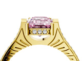 Yellow gold Fancy Pink Emerald  Solitaire Diamond Ring with Channel Set Band and Bezel Prong Setting_61