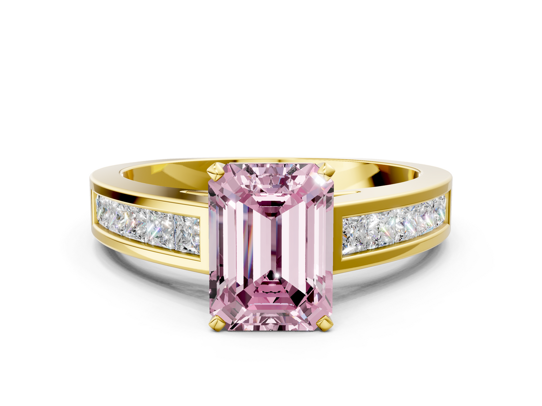 Yellow gold Fancy Pink Emerald  Solitaire Diamond Ring with Channel-Set Band and Four-Prong Setting_3