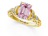 Yellow gold Fancy Pink Emerald  Solitaire Diamond Ring with Filigree Band and Four-Prong Setting_67