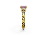 Yellow gold Fancy Pink Emerald  Solitaire Diamond Ring with Filigree Band and Four-Prong Setting_68