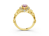 Yellow gold Fancy Pink Emerald  Solitaire Diamond Ring with Filigree Band and Four-Prong Setting_69