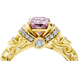 Yellow gold Fancy Pink Emerald  Solitaire Diamond Ring with Filigree Band and Four-Prong Setting_70