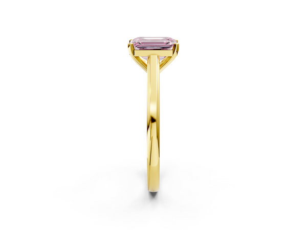 Yellow gold Fancy Pink Emerald  Solitaire Diamond Ring with Four-Prong Setting and Classic Band