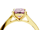 Yellow gold Fancy Pink Emerald  Solitaire Diamond Ring with Four-Prong Setting and Tapered Band 4