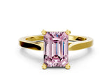 Yellow gold Fancy Pink Emerald  Solitaire Diamond Ring with Four-Prong Setting and Tapered Band