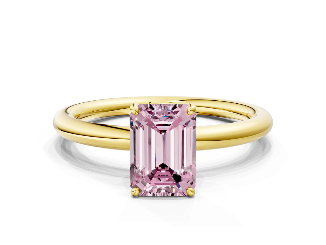 Yellow gold Fancy Pink Emerald  Solitaire Diamond Ring with Four-Prong Setting on a Plain Band_22