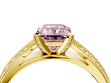 Yellow gold Fancy Pink Emerald  Solitaire Diamond Ring with Milgrain Pavé Band and Four-Prong Setting_41