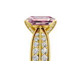 Yellow gold Fancy Pink Emerald  Solitaire Diamond Ring with Milgrain Pavé Band and Four-Prong Setting_42