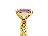 Yellow gold Fancy Pink Emerald  Solitaire Diamond Ring with Milgrain and Black Enamel X Pattern Band_100