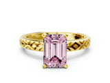 Yellow gold Fancy Pink Emerald  Solitaire Diamond Ring with Milgrain and Black Enamel X Pattern Band_95