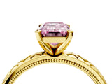 Yellow gold Fancy Pink Emerald  Solitaire Diamond Ring with Milgrain and Black Enamel X Pattern Band_99