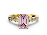 Yellow gold Fancy Pink Emerald  Solitaire Diamond Ring with Pavé Band and Four-Prong Setting_113