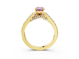 Yellow gold Fancy Pink Emerald  Solitaire Diamond Ring with Pavé Band and Four-Prong Setting_116