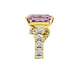 Yellow gold Fancy Pink Emerald  Solitaire Diamond Ring with Pavé Band and Four-Prong Setting_118