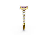Yellow gold Fancy Pink Emerald  Solitaire Diamond Ring with Pave Band and Four-Prong Setting_267