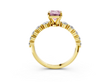 Yellow gold Fancy Pink Emerald  Solitaire Diamond Ring with Pave Band and Four-Prong Setting_268