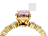 Yellow gold Fancy Pink Emerald  Solitaire Diamond Ring with Pave Band and Four-Prong Setting_269