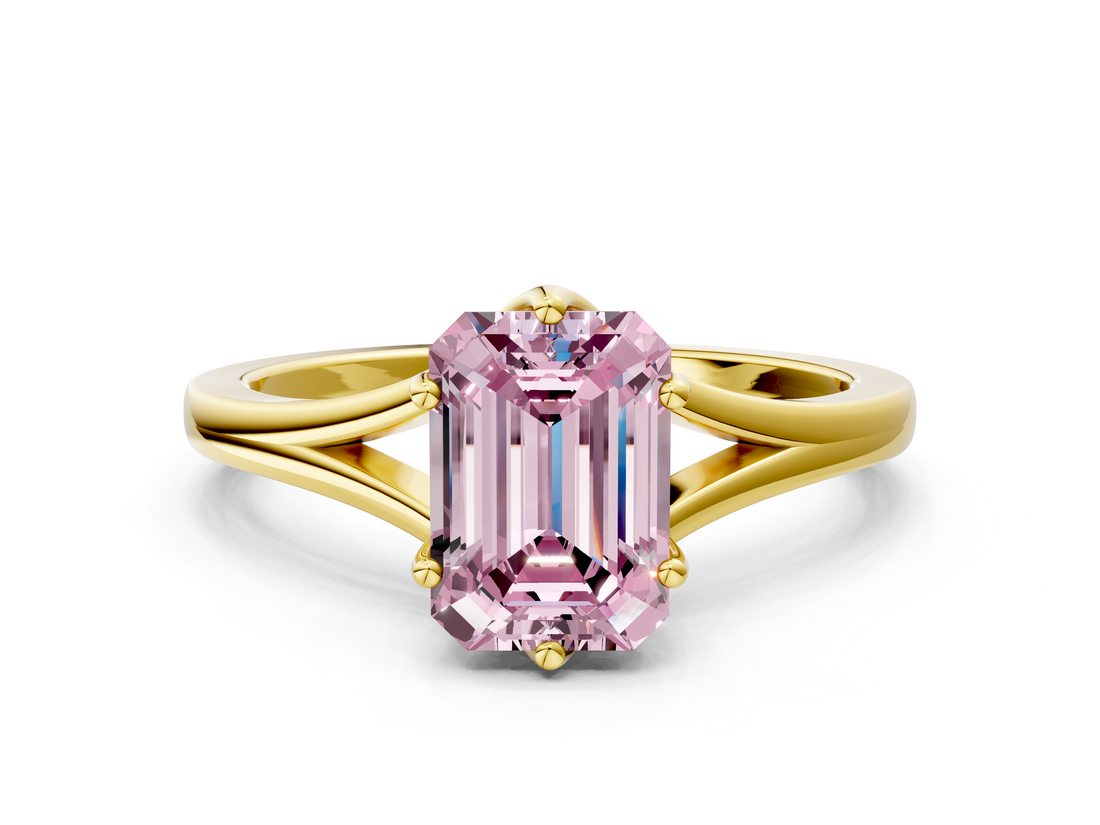 Yellow gold Fancy Pink Emerald  Solitaire Diamond Ring with Six-Prong Setting and Tapered Band_17