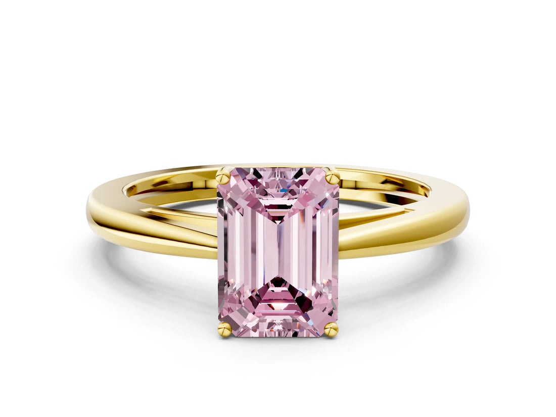 Yellow gold Fancy Pink Emerald  Solitaire Diamond Ring with Split Shank and Four-Prong Setting_12