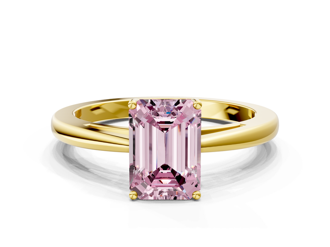 Yellow gold Fancy Pink Emerald  Solitaire Diamond Ring with Split Shank and Four-Prong Setting_20