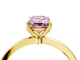 Yellow gold Fancy Pink Emerald  Solitaire Diamond Ring with Thin Band and Four-Prong Setting_7