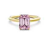 Yellow gold Fancy Pink Emerald  Solitaire Diamond Ring with a Classic Band and Four-Prong Setting