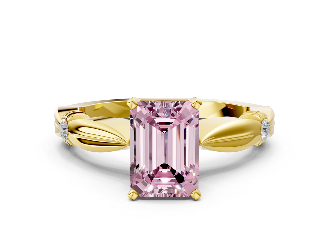 Yellow gold Fancy Pink Emerald  Solitaire Diamond Twisted Band with Four-Prong Setting_28