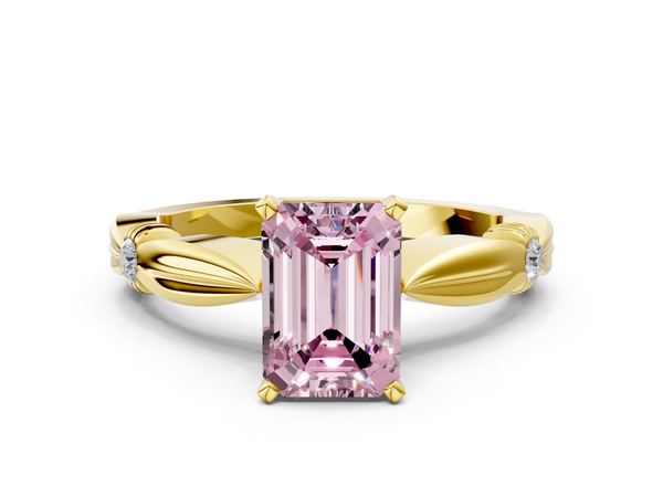 Yellow gold Fancy Pink Emerald  Solitaire Diamond Twisted Band with Four-Prong Setting