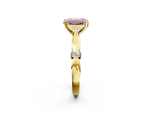Yellow gold Fancy Pink Emerald  Solitaire Diamond Twisted Band with Four-Prong Setting