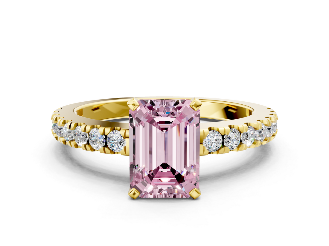 Yellow gold Fancy Pink Emerald  Solitaire Diamond with Pavé Band and Four-Prong Setting_49
