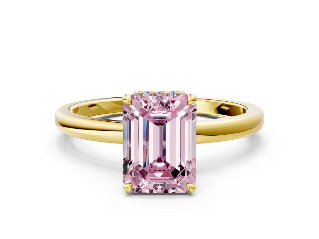 Yellow gold Fancy Pink Emerald  Solitaire Engagement Ring with Cathedral Band and Four-Prong Setting_21