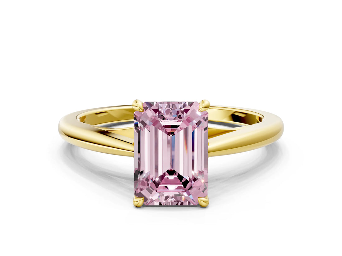 Yellow gold Fancy Pink Emerald  Solitaire Engagement Ring with Four-Prong Setting and Classic Band 1