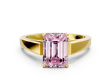 Yellow gold Fancy Pink Emerald  Solitaire Engagement Ring with Four-Prong Setting and Tapered Band_3